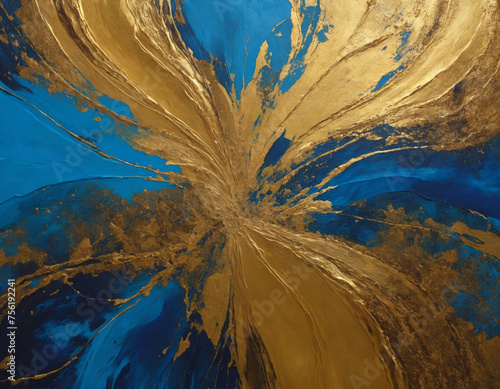 Explosive Gold and Blue Abstract Art