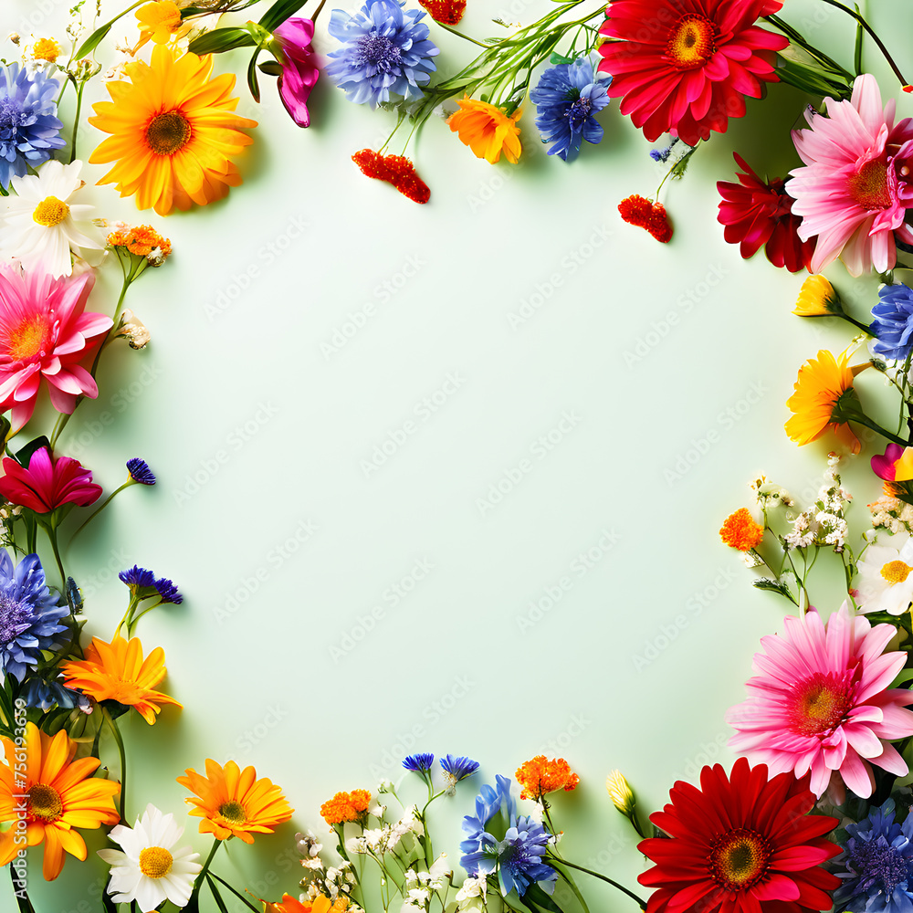 Fototapeta premium seasonal-flowers-of-varying-hues-arrange-themselves-into-a-frame-stock-photo-juxtaposed-against