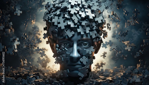 A person with a puzzle piece missing from their head, representing confusion photo