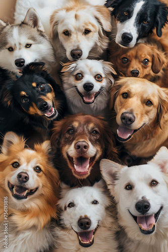 Cozy Cluster of Fluffy Dogs and Cats with Expressive Eyes, Generative AI