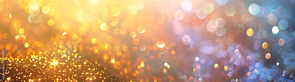 Fototapeta premium Blurred Brilliance: A Gold Background with a Rainbow of Sparkles