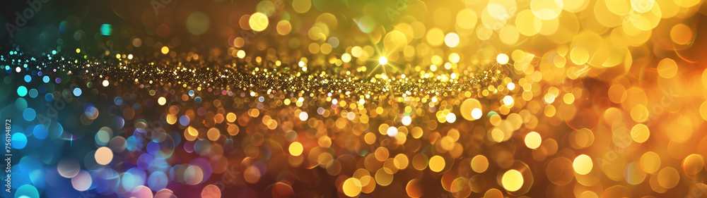 Blurred Brilliance: A Gold Background with a Rainbow of Sparkles
