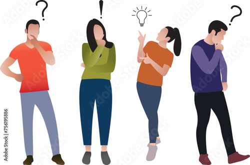 Flat people asking questions and thinking vector illustration