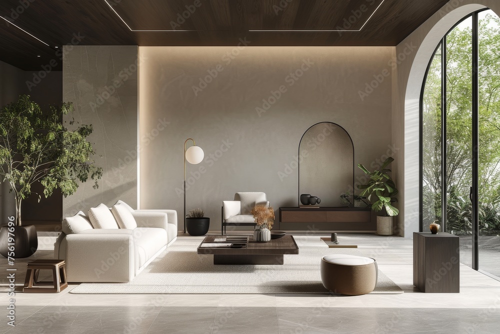Fototapeta premium A minimalist living room with a contemporary armchair sofa