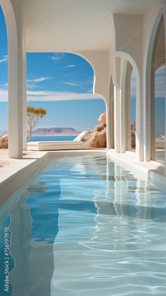Modern minimalist villa with infinity pool overlooking the Red Sea