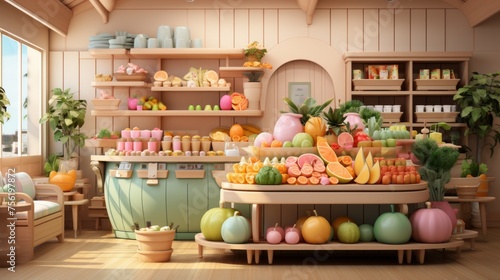 A colorful grocery store filled with fruits and vegetables