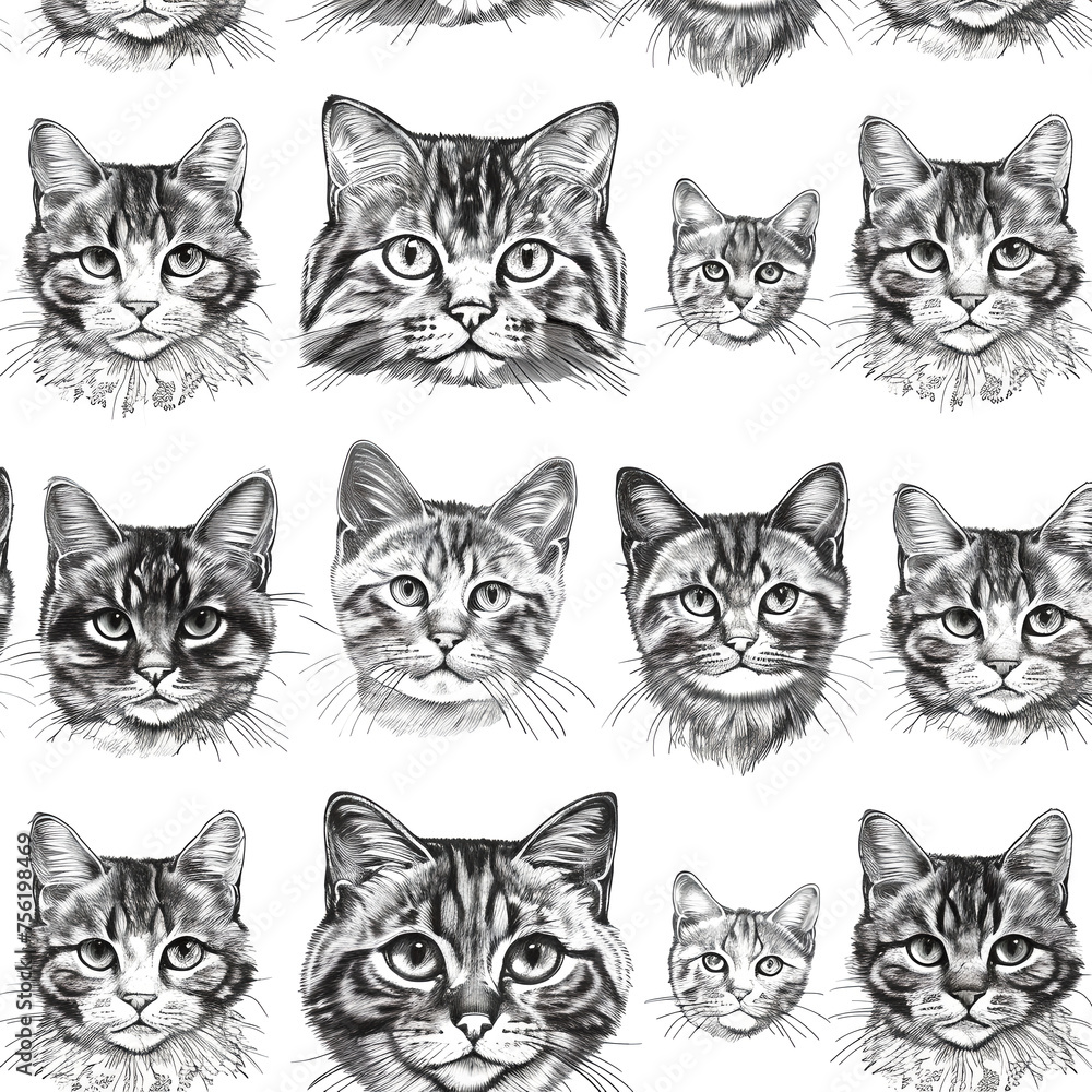 Timeless Black and White Cat Illustrations with Artistic Flair, Generative AI