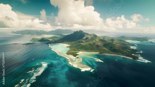 A westward aerial view of Silhouette island in the Seychelles located in the Indian Ocean off Africa s coast photo