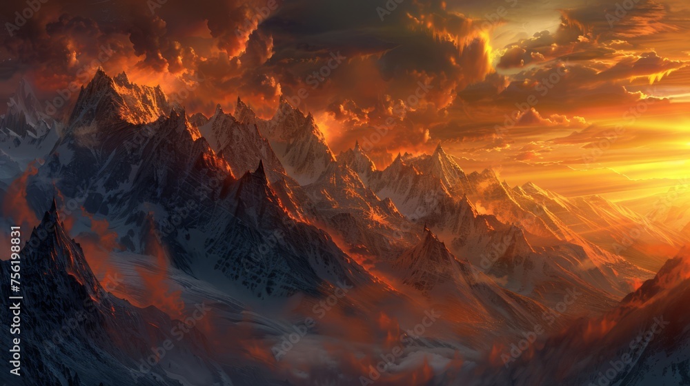 fantastic mountain with sunset and cloud