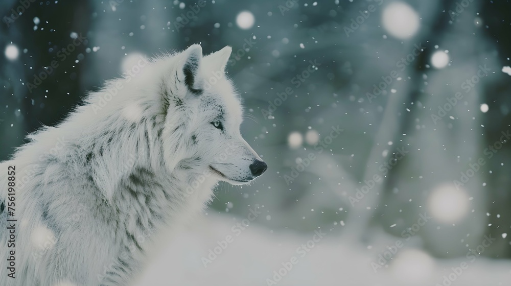 Fototapeta premium a white wolf in the snow