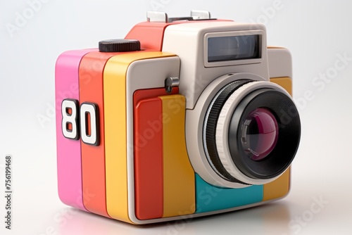 A retro camera with a rainbow body photo