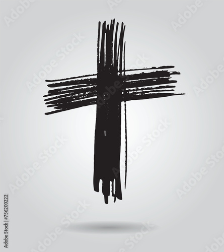 Grunge hand drawn cross, religion sign, vector illustration