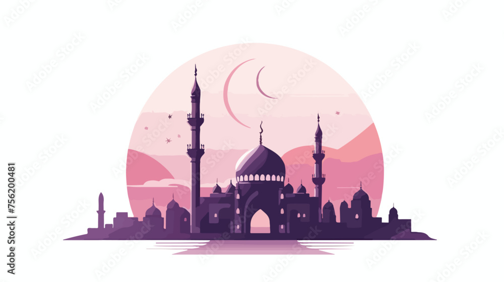 Eid Mubarak Islamic Design Mosque Crescent Moon and - obrazy, fototapety, plakaty 