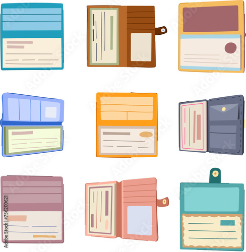 checkbook set cartoon vector illustration
