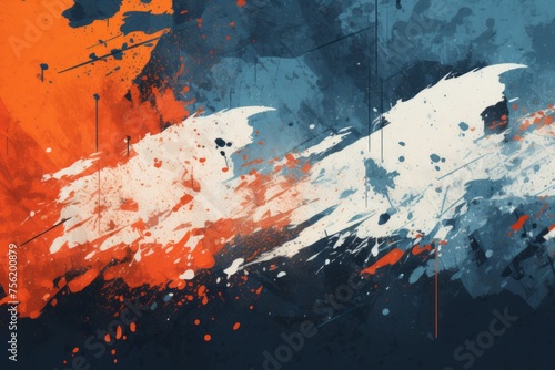 Abstract painting with blue orange and white