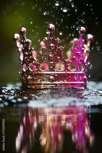 Water droplets on a golden crown photo