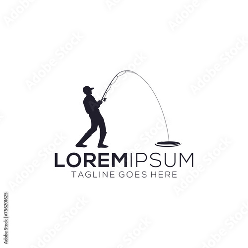Illustration of fisherman with fishing rod standing flat style