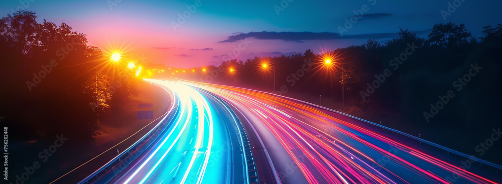headlight trails at evening, AI generated headlight trails at evening, AI generated