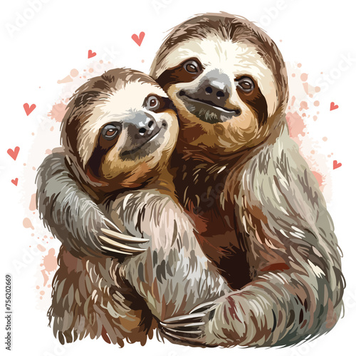 Sloths in love Clipart isolated on white background © Ideas