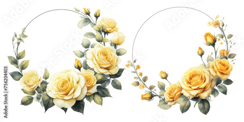Yellow rose wreath watercolor illustration material set