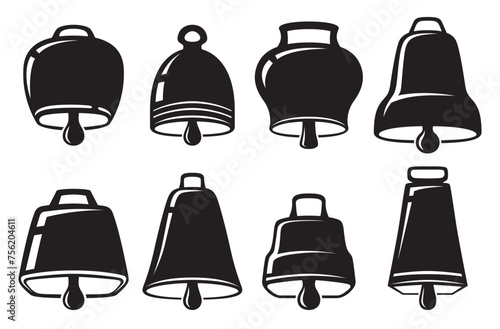 Cowbell black monochrome icon musical sound ring tone set vector flat illustration