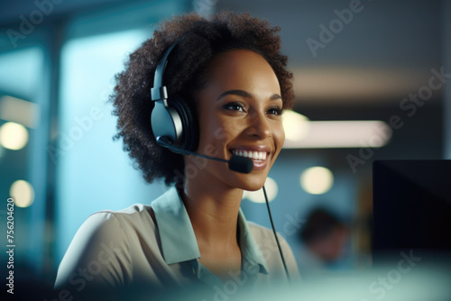 Woman wearing headset and smiling