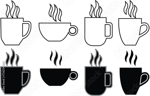 Coffee cup flat icons on white background.