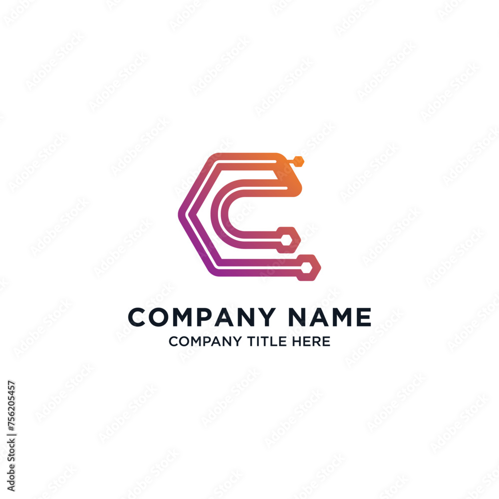 Business company letter c logo design with circuit technology hexagon concept