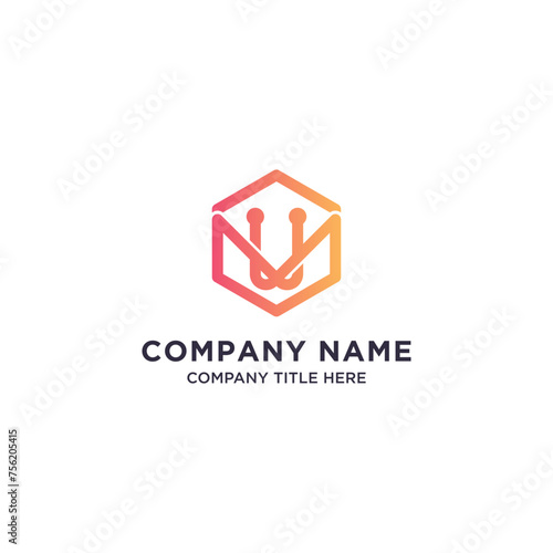 Business company letter u logo design with circuit technology hexagon concept
