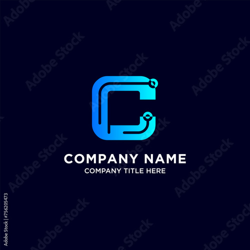 Business company letter c logo design with circuit technology concept