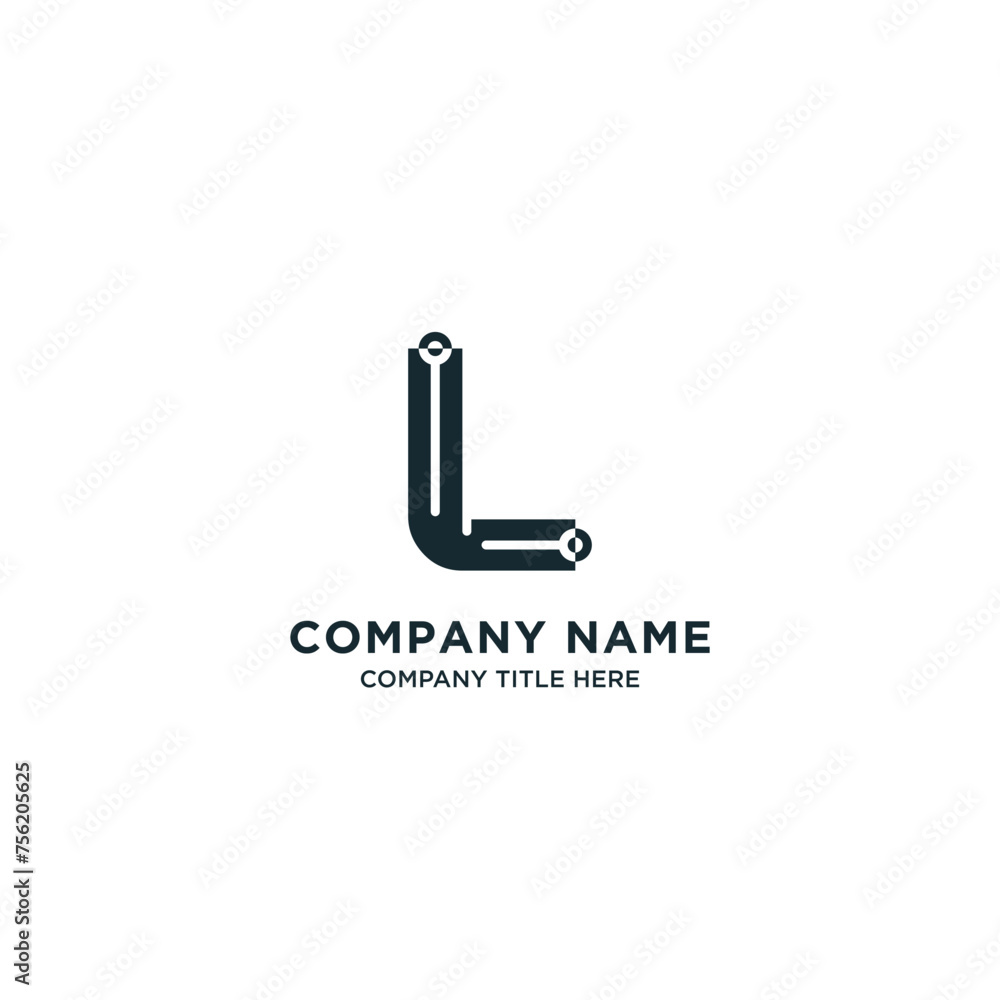 Business company letter l logo design with circuit technology concept