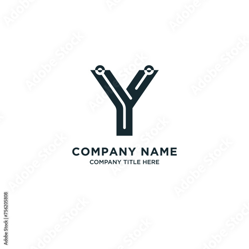 Business company letter y logo design with circuit technology concept
