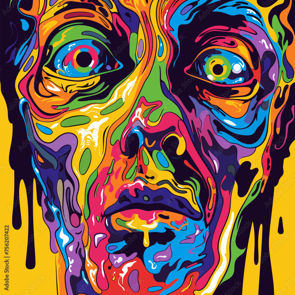 Psychedelic Crayola Zombie Poster in Pop Art Style, Svg Clipart