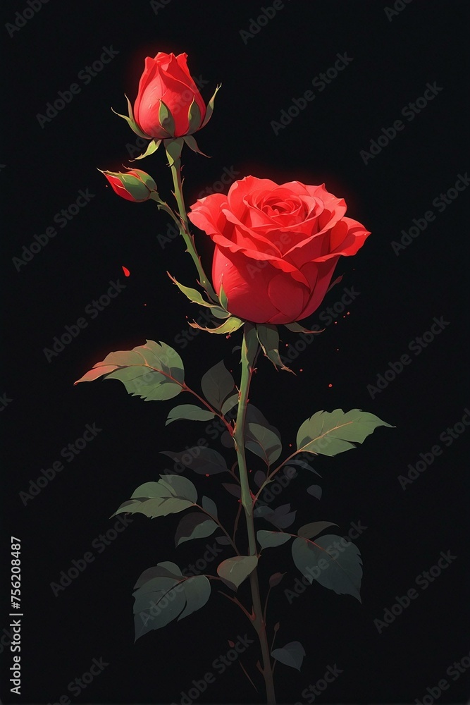 red rose on black, digital art of a blooming red rose and a bud with a pitch-black backdrop, giving a romantic and mystical feel red rose on black, digital art of a blooming red rose and a bud with a pitch-black backdrop, giving a romantic and mystical feel