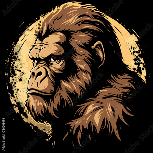 Illustrated Great White Gorilla Head Portrait, Svg Clipart
