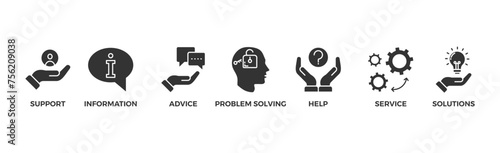 Help desk banner web icon vector illustration concept with icon of support, information, advice, problem solving, help, service and solutions	