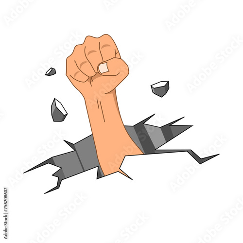 break free, fist hand breaking the wall illustration vector clipart