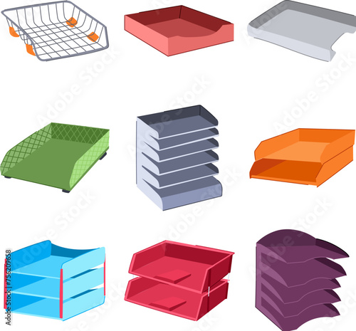 desk tray set cartoon vector illustration