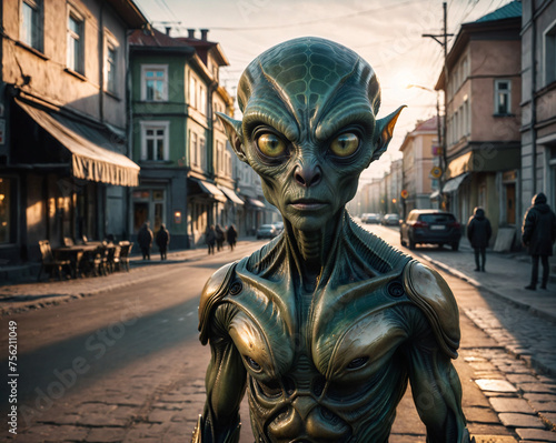 alien lost on city streets. Generated AI