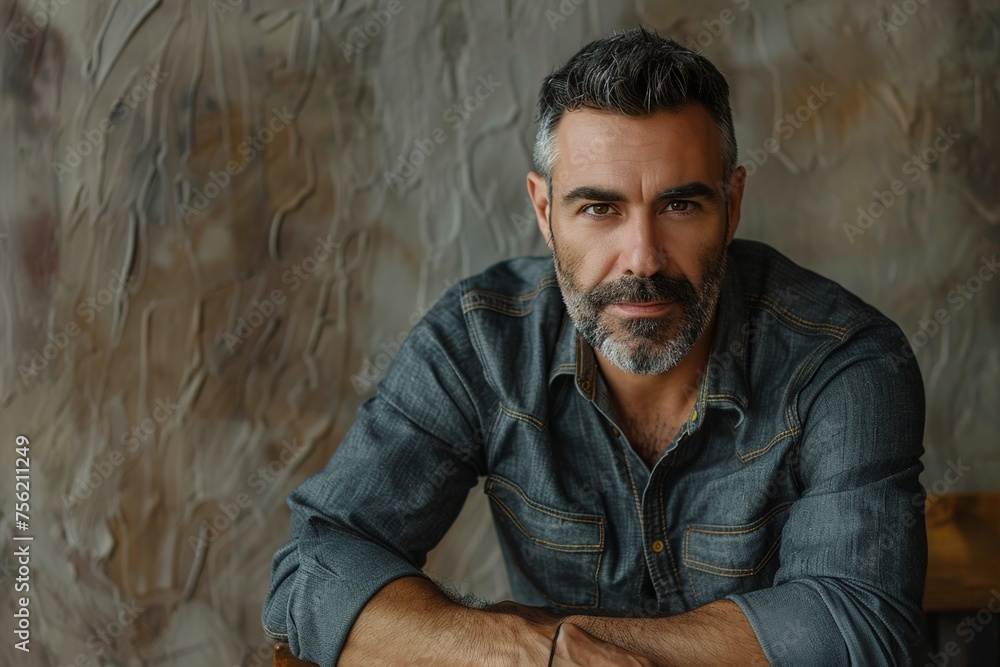 Obraz premium A man with a beard and gray hair is sitting on a chair