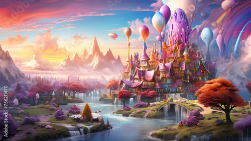 Fantasy colorful sweet magical landscape of ice cream