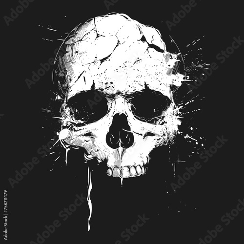 Abstract Skull Design in Ruined Material Style with Drips and Splatters, Svg Clipart