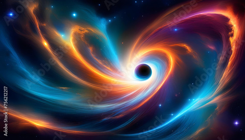 A digital painting of a black hole and nebula in space with blue and purple colors