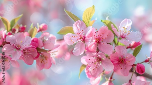 Beautiful Pink flower on blurred background in springtime