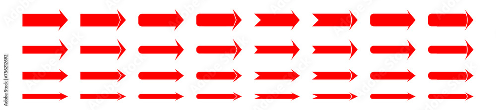 arrows red icon set isolated on white background. flat stright forward, consist of 32 arrow with some rounded rectangle on the body arrows red icon set isolated on white background. flat stright forward, consist of 32 arrow with some rounded rectangle on the body