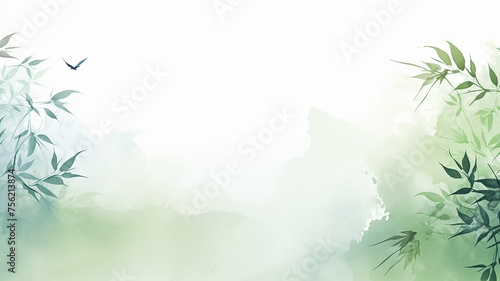 Light green background with leaves in watercolor style
