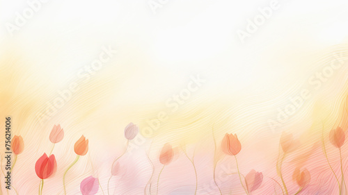 Spring flowers in pink and orange, background greeting card in watercolor style