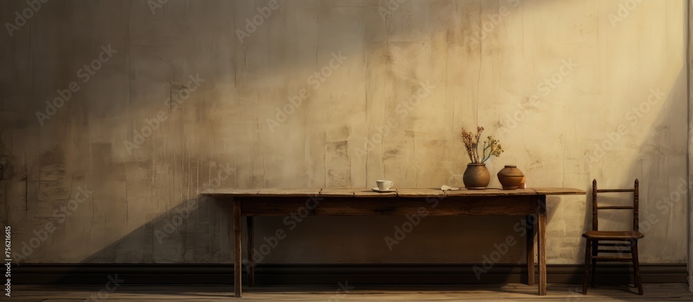 Interior with table against wall and floor Interior with table against wall and floor