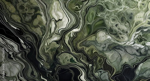 Marble background of blend of stormy gray and muted olive-green, close up. Generative AI