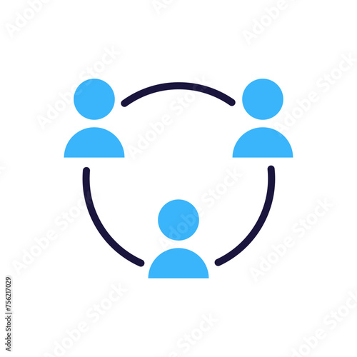 networking icon with three people connected in a circular pattern, vector illustration symbol for community, teamwork, and social networking concept